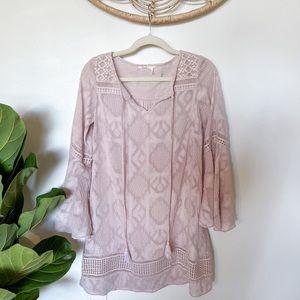 Anthropologie Floreat Bell Sleeve Pale Pink Dress
